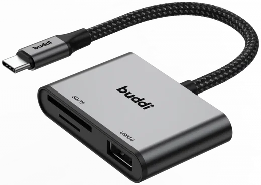 Buddi Ease USB-C SD Kaartlezer Adapter met USB A converter Grijs afbeelding 12