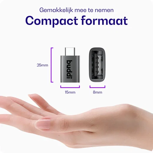 Buddi Ease USB-A naar USB-C Adapter Koppelstuk USB 3.0 Grijs afbeelding 5