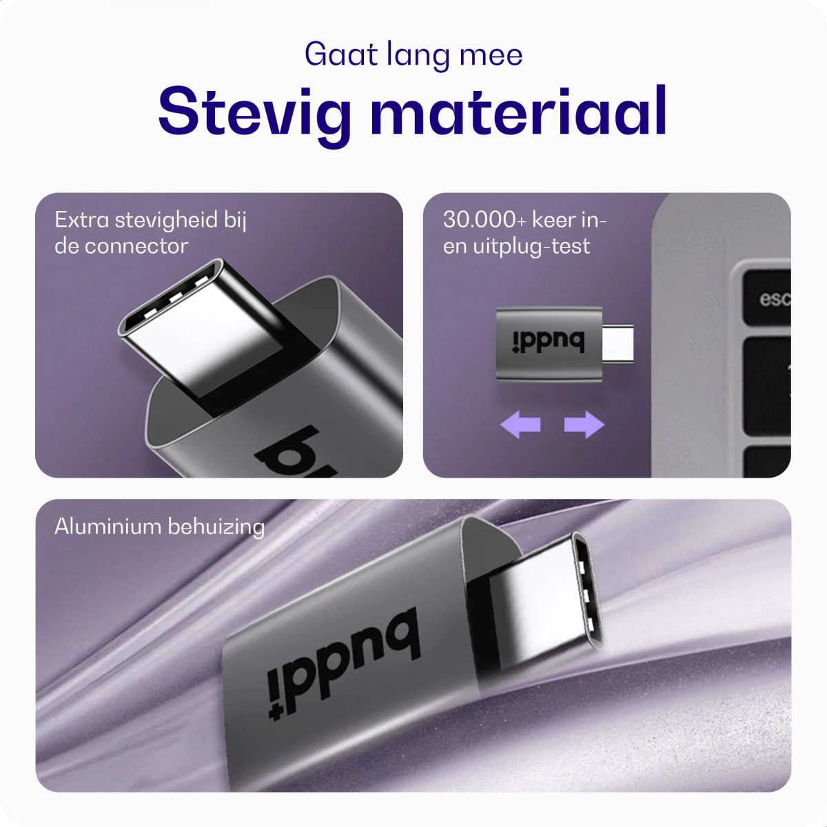 Buddi Ease USB-A naar USB-C Adapter Koppelstuk USB 3.0 Grijs afbeelding 6