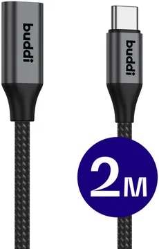 Buddi Flex USB-C Female naar USB-C Male Verlengkabel 60W 2M Zwart