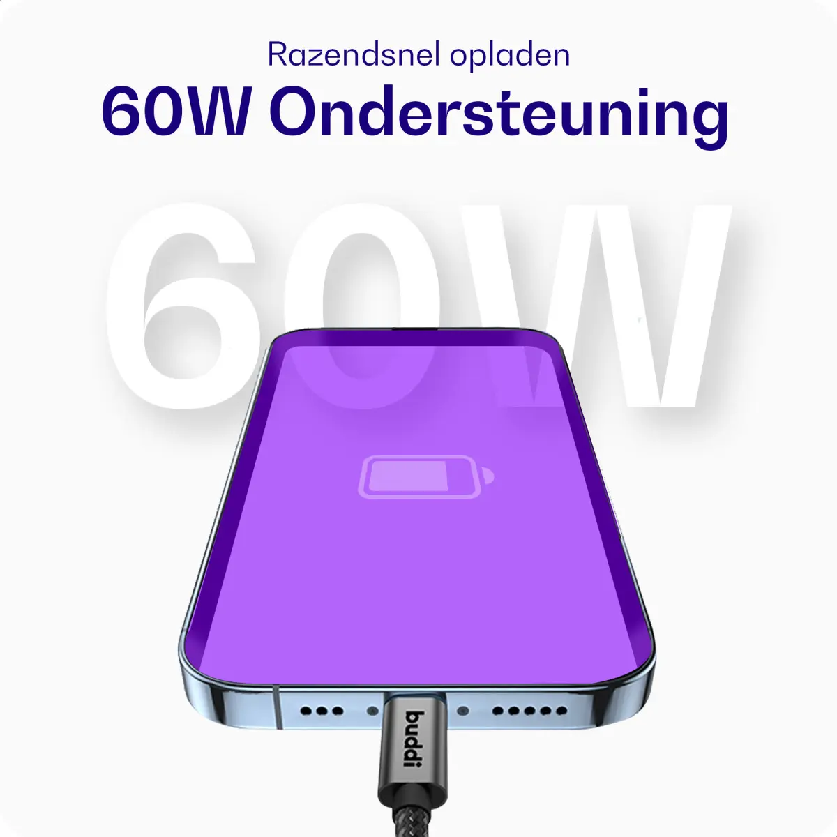 Buddi Flex USB-C Female naar USB-C Male Verlengkabel 60W 2M Zwart afbeelding 5
