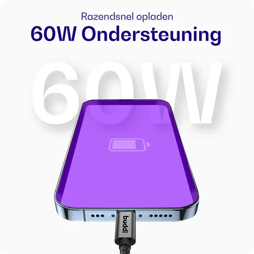 Buddi Flex USB-C Female naar USB-C Male Verlengkabel 60W 2M Zwart afbeelding 5