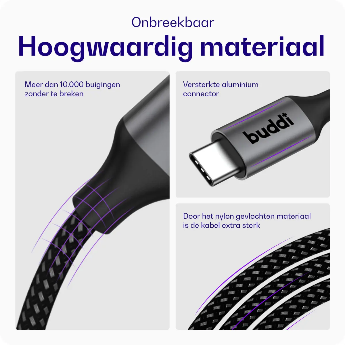 Buddi Flex USB-C Female naar USB-C Male Verlengkabel 60W 2M Zwart afbeelding 7