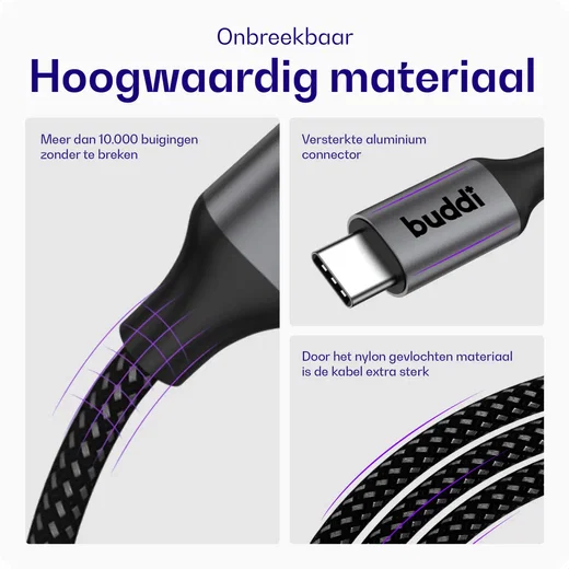 Buddi Flex USB-C Female naar USB-C Male Verlengkabel 60W 2M Zwart afbeelding 7