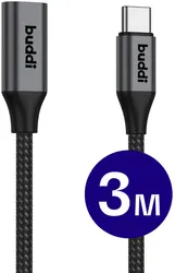 Buddi Flex USB-C Female naar USB-C Male Verlengkabel 60W 3M Zwart afbeelding