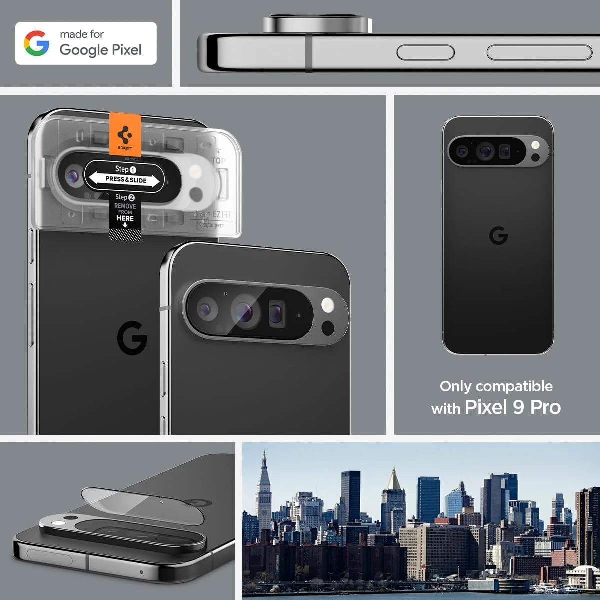 Spigen EZ Fit Optik Pro Google Pixel 9 Pro Camera Lens Protector Clear (2-Pack) afbeelding 2