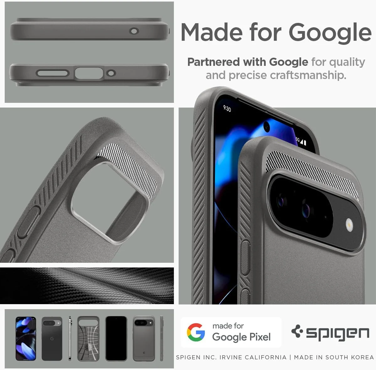 Spigen Rugged Armor Google Pixel 9 / 9 Pro Hoesje Back Cover Grijs afbeelding 8