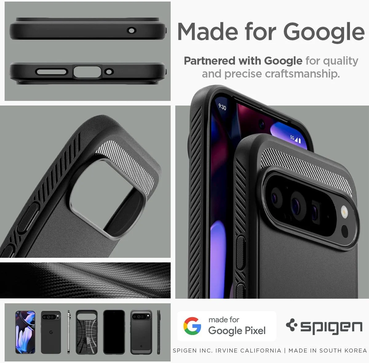Spigen Rugged Armor Google Pixel 9 Pro XL Hoesje Back Cover Zwart afbeelding 8