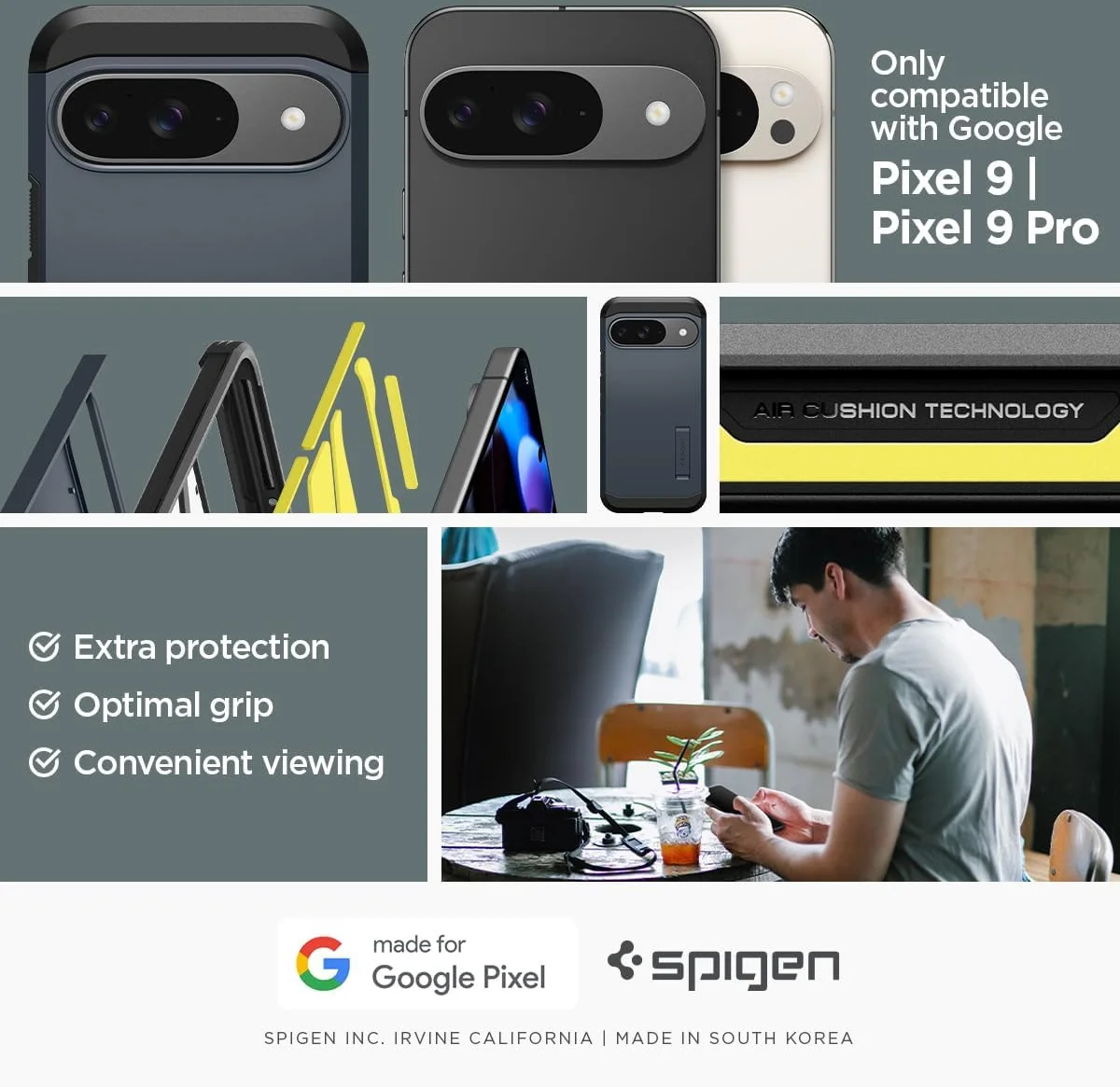 Spigen Tough Armor Google Pixel 9 / 9 Pro Hoesje Back Cover Metal Slate afbeelding 2