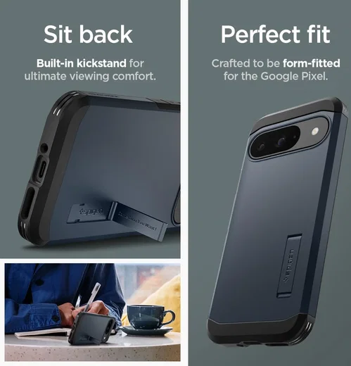 Spigen Tough Armor Google Pixel 9 / 9 Pro Hoesje Back Cover Metal Slate afbeelding 6