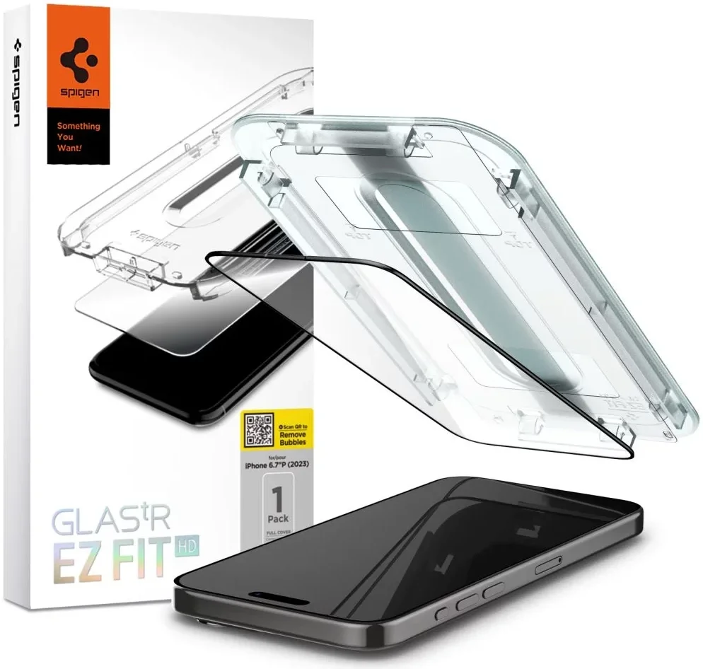 Spigen EZ Fit GLAS.tR iPhone 15 Pro Max Screen Protector Zwart (1-Pack) afbeelding 1
