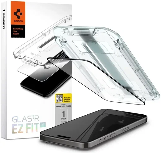 Spigen EZ Fit GLAS.tR iPhone 15 Pro Max Screen Protector Zwart (1-Pack) afbeelding 1