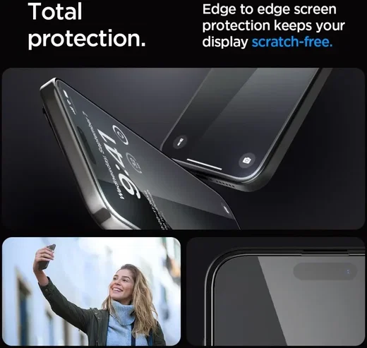 Spigen EZ Fit GLAS.tR iPhone 15 Pro Max Screen Protector Zwart (1-Pack) afbeelding 5