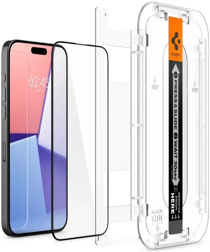 Spigen EZ Fit GLAS.tR iPhone 15 Pro Max Screen Protector Zwart (1-Pack) afbeelding 9