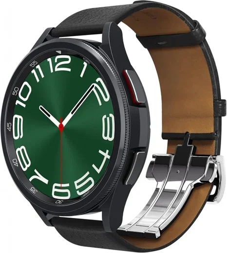 Spigen Enzo - Universeel Smartwatch 20MM Bandje - Echt Leer - Zwart afbeelding 1