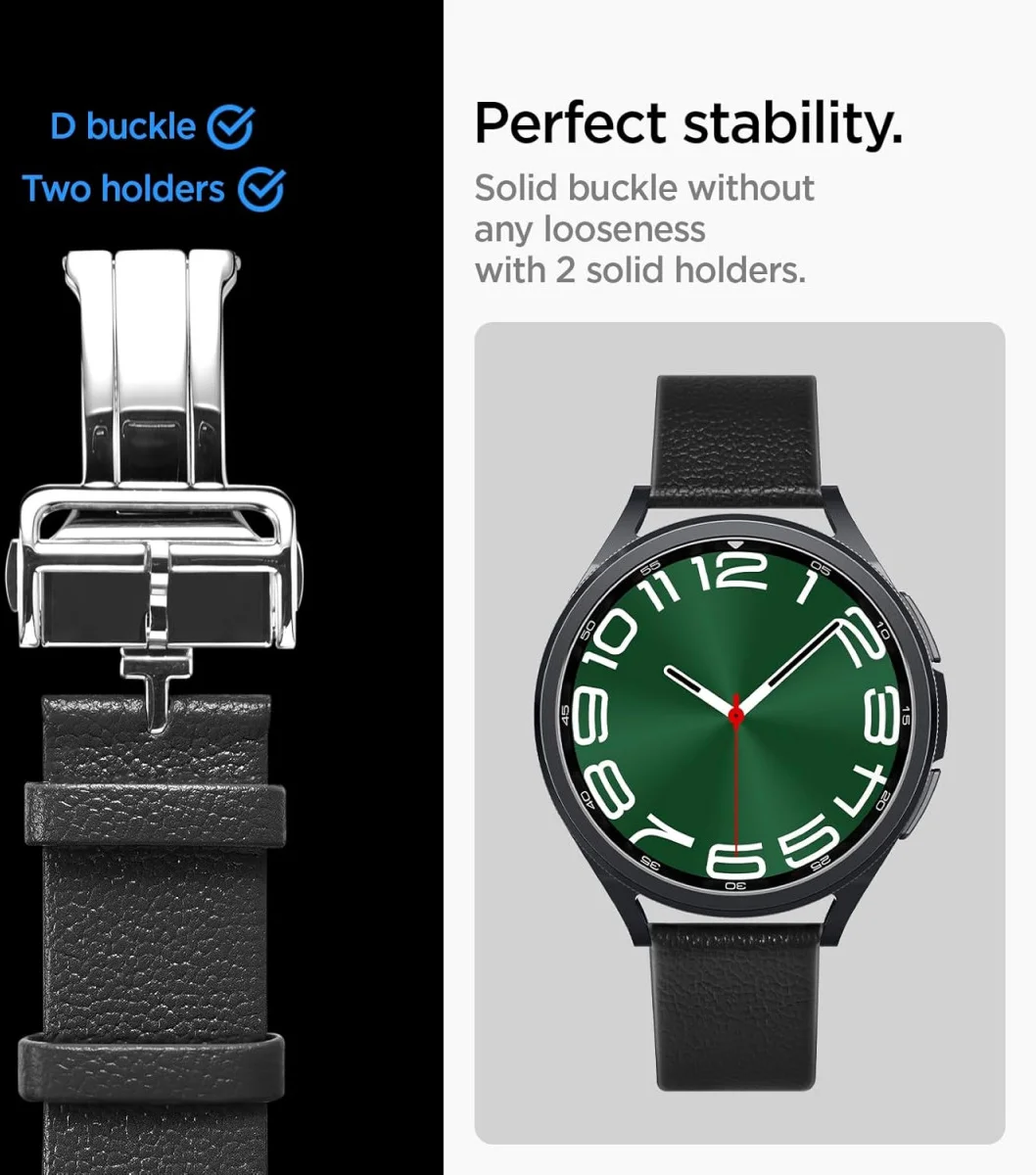 Spigen Enzo - Universeel Smartwatch 20MM Bandje - Echt Leer - Zwart afbeelding 4