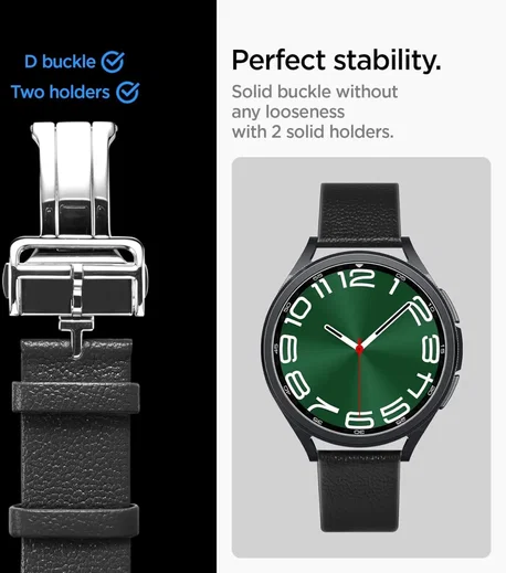 Spigen Enzo - Universeel Smartwatch 20MM Bandje - Echt Leer - Zwart afbeelding 4
