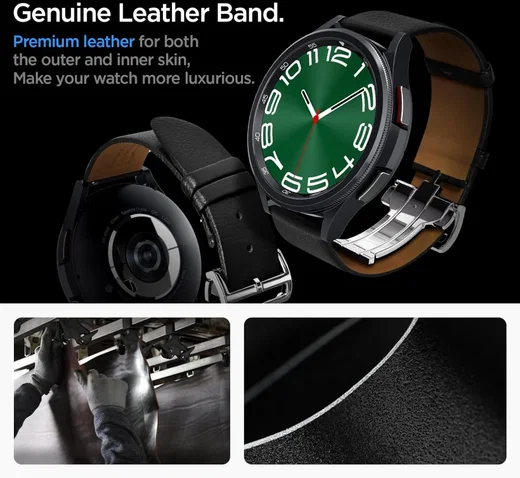 Spigen Enzo - Universeel Smartwatch 20MM Bandje - Echt Leer - Zwart afbeelding 5