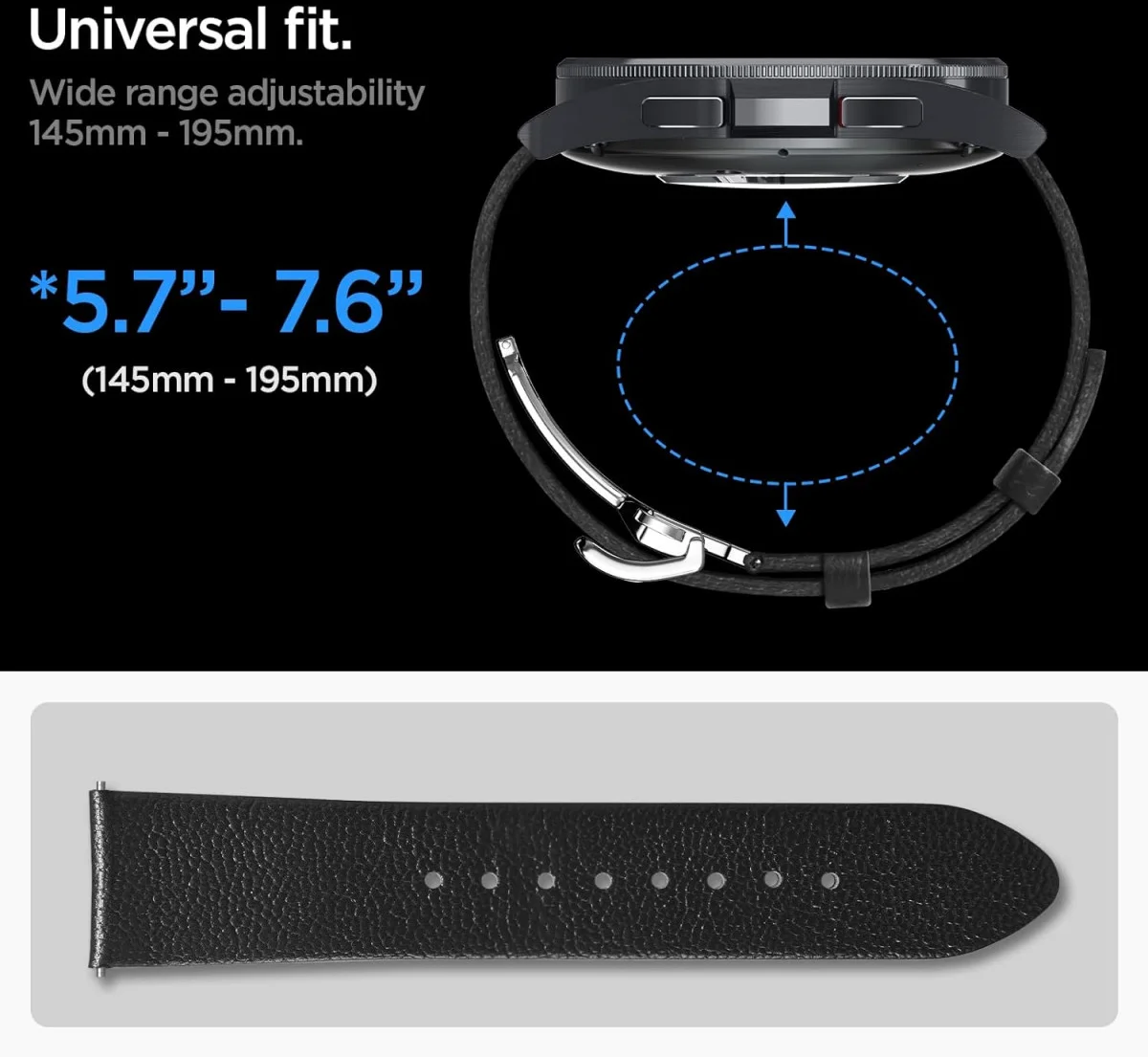 Spigen Enzo - Universeel Smartwatch 20MM Bandje - Echt Leer - Zwart afbeelding 6