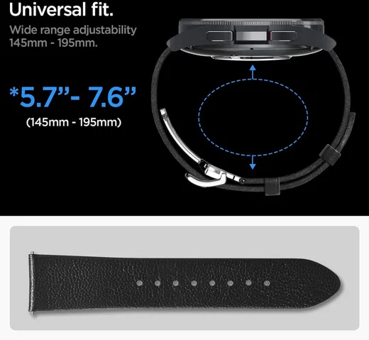 Spigen Enzo - Universeel Smartwatch 20MM Bandje - Echt Leer - Zwart afbeelding 6