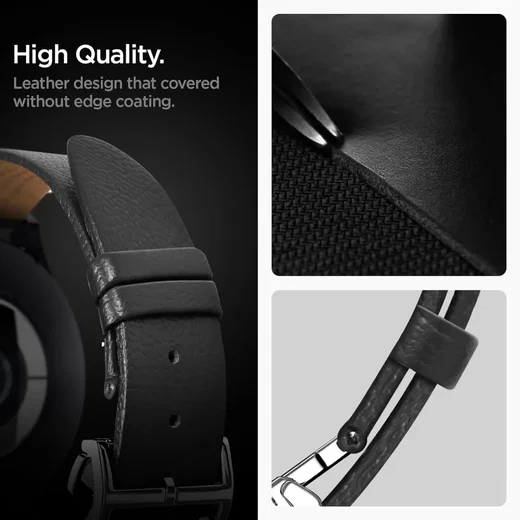 Spigen Enzo - Universeel Smartwatch 20MM Bandje - Echt Leer - Zwart afbeelding 7