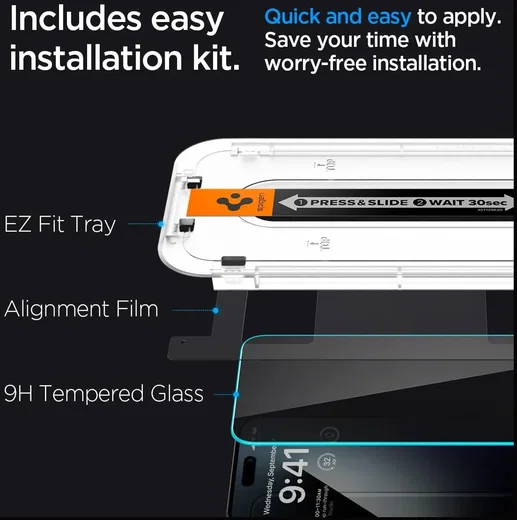 Spigen EZ Fit GLAS.tR Apple iPhone 15 Pro Max Privacy Glass (1-Pack) afbeelding 4