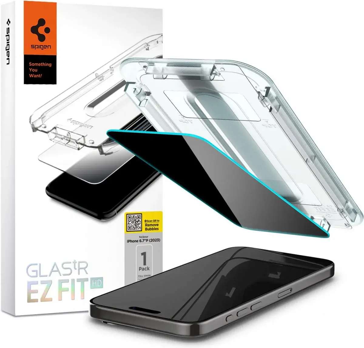 Spigen EZ Fit GLAS.tR Apple iPhone 15 Pro Max Privacy Glass (1-Pack) afbeelding 1