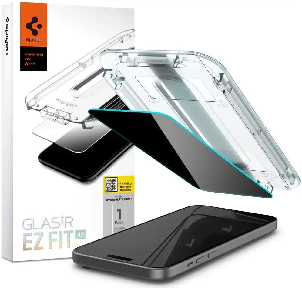 Spigen EZ Fit GLAS.tR Apple iPhone 15 Pro Privacy Glass 1-Pack afbeelding 1