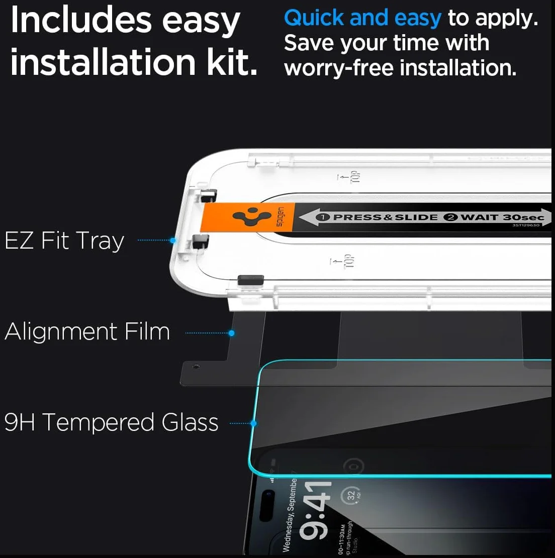 Spigen EZ Fit GLAS.tR Apple iPhone 15 Pro Privacy Glass 1-Pack afbeelding 4