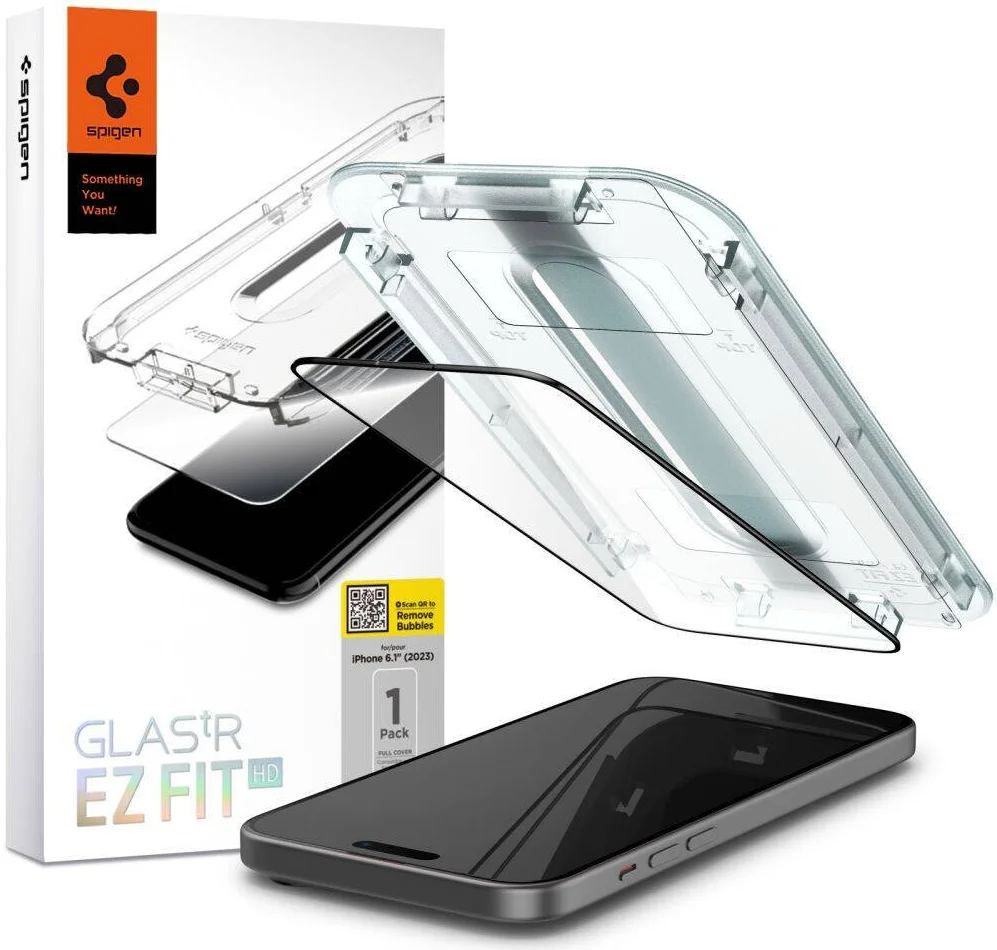 Spigen EZ Fit GLAS.tR Apple iPhone 15 Screen Protector Zwart (1-Pack) afbeelding 1