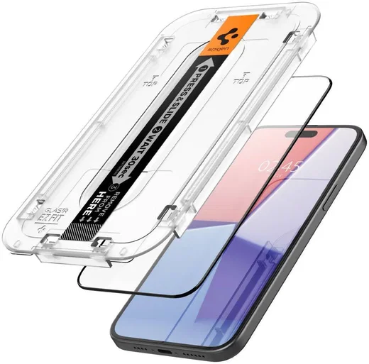 Spigen EZ Fit GLAS.tR Apple iPhone 15 Screen Protector Zwart (1-Pack) afbeelding 2