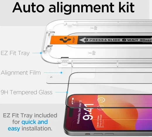 Spigen EZ Fit GLAS.tR Apple iPhone 15 Screen Protector Zwart (1-Pack) afbeelding 3