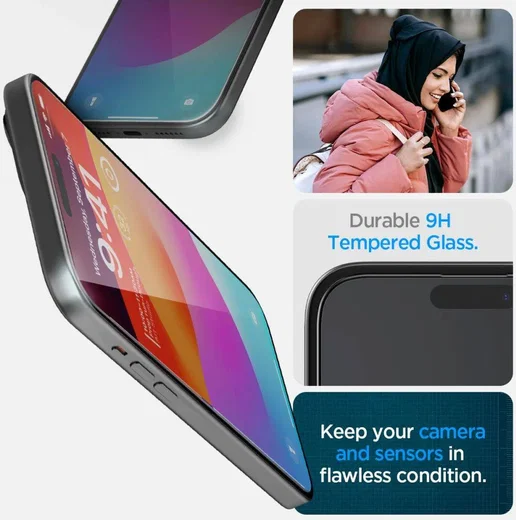 Spigen EZ Fit GLAS.tR Apple iPhone 15 Screen Protector Zwart (1-Pack) afbeelding 4