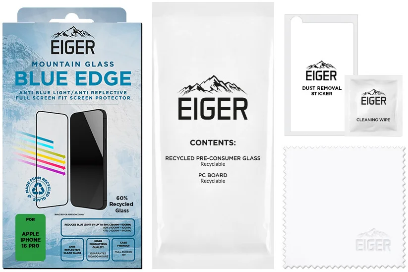 Eiger Mountain Blue Edge iPhone 16 Pro Screen Protector Anti-Blue Light afbeelding 5