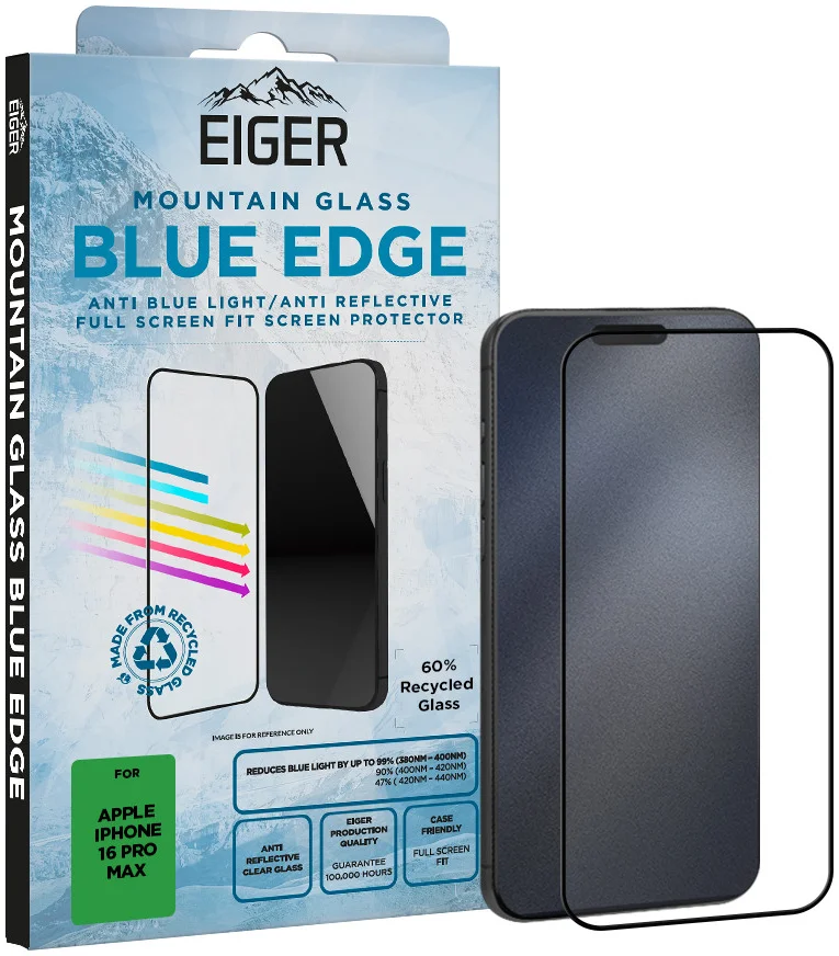 Eiger Mountain Blue Edge iPhone 16 Pro Max Screen Protector Anti-Blue Light afbeelding 1