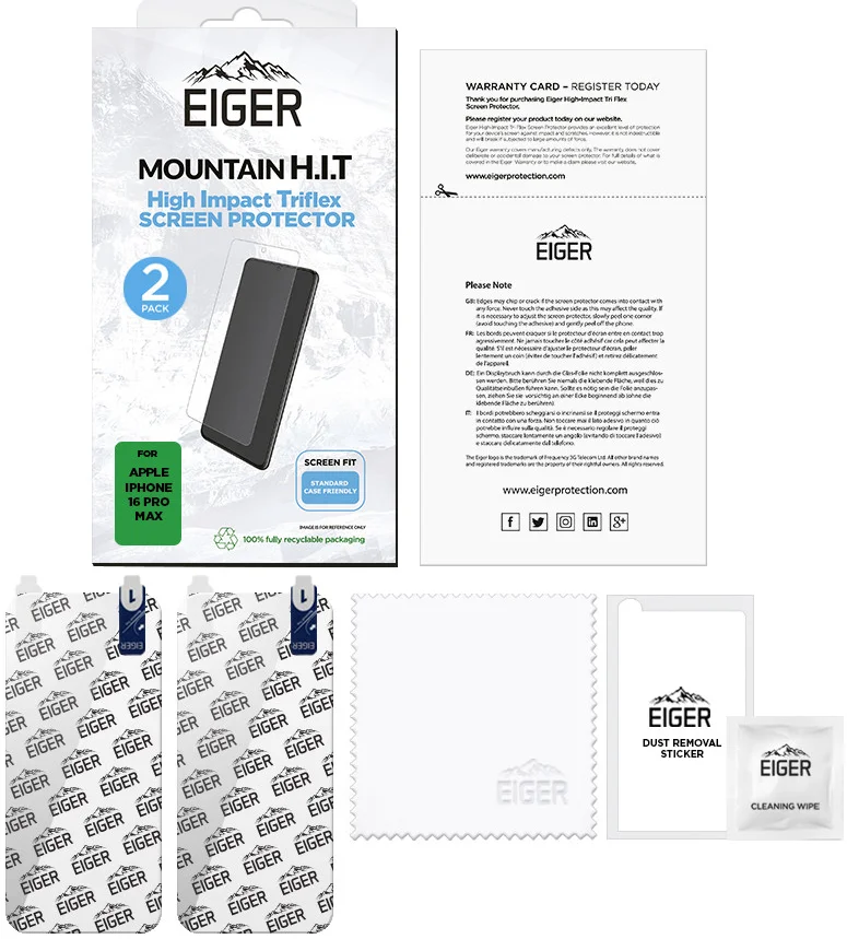 Eiger Mountain H.I.T Apple iPhone 16 Pro Max Scherm Folie (2-Pack) afbeelding 4