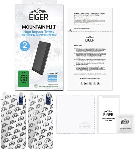 Eiger Mountain H.I.T Apple iPhone 16 Pro Max Scherm Folie (2-Pack) afbeelding 4