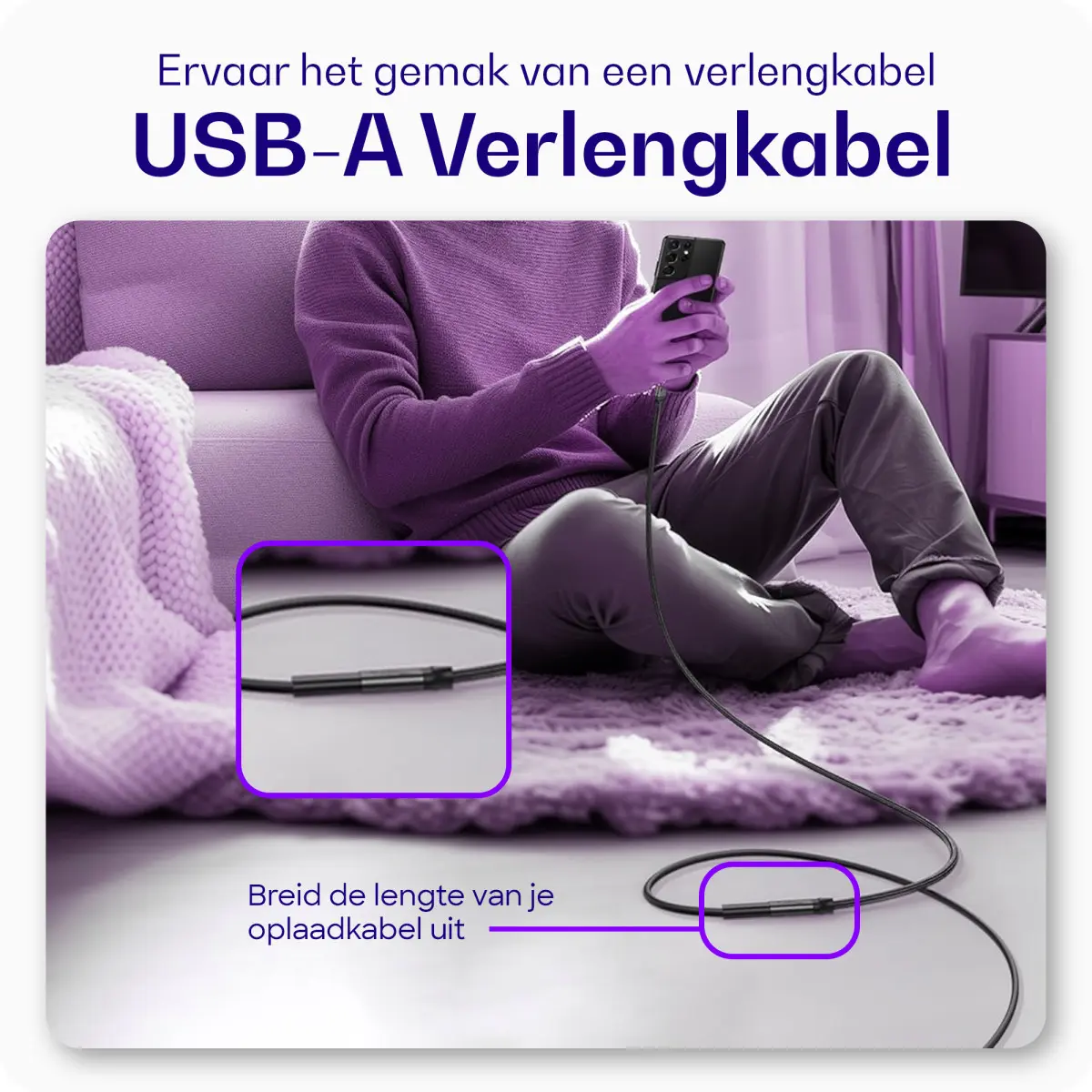 Buddi Flex USB-A Female naar USB-A Male Verlengkabel USB 3.0 1M Zwart afbeelding 2