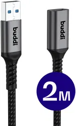 Buddi Flex USB-A Female naar USB-A Male Verlengkabel USB 3.0 2M Zwart afbeelding