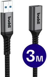 Buddi Flex USB-A Female naar USB-A Male Verlengkabel USB 3.0 3M Zwart afbeelding
