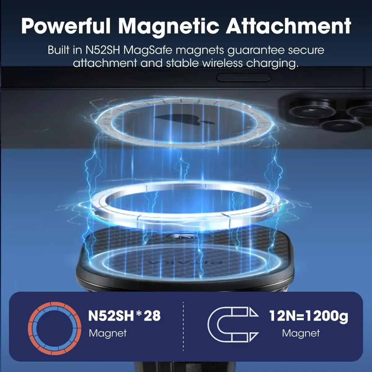 PITAKA MagEZ Car Mount Pro 2 Qi2 (15W) MagSafe Telefoonhouder Auto Zwart afbeelding 5