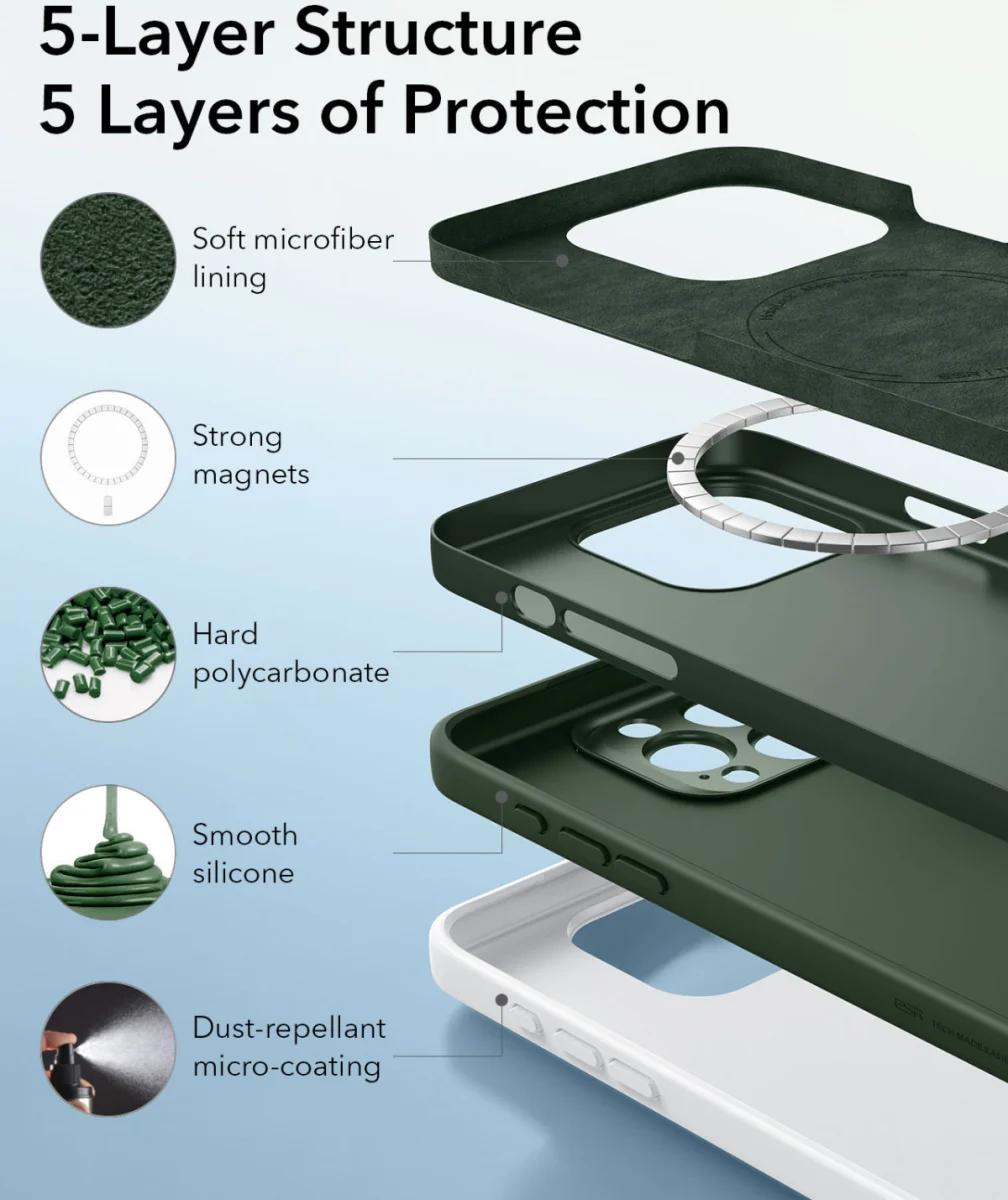 ESR Cloud Soft HaloLock Apple iPhone 16 Pro Hoesje MagSafe Groen afbeelding 6