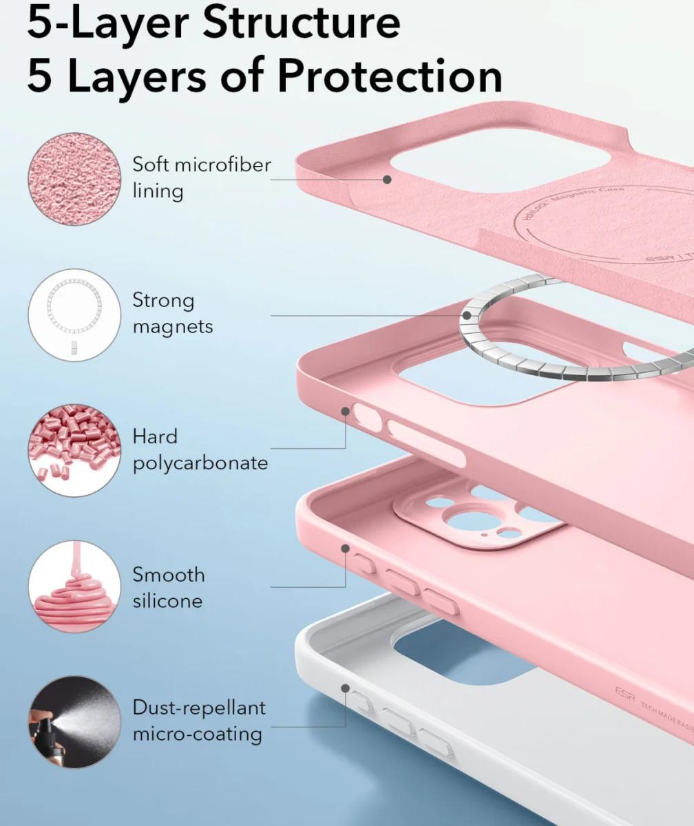 ESR Cloud Soft HaloLock Apple iPhone 16 Pro Max Hoesje MagSafe Roze afbeelding 6