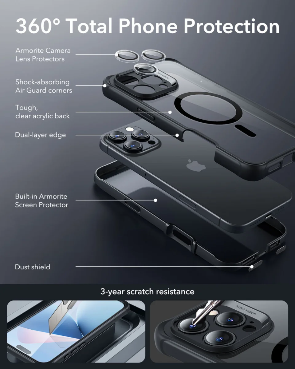 ESR Armor Tough Apple iPhone 16 Pro Max Hoesje MagSafe Transparant Zwart afbeelding 2