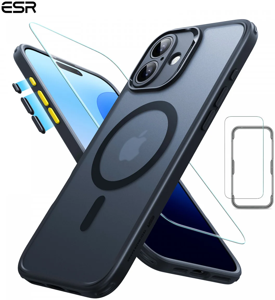 ESR Classic Pro Apple iPhone 16 Hoesje MagSafe + Tempered Glass Frosted Zwart afbeelding 1