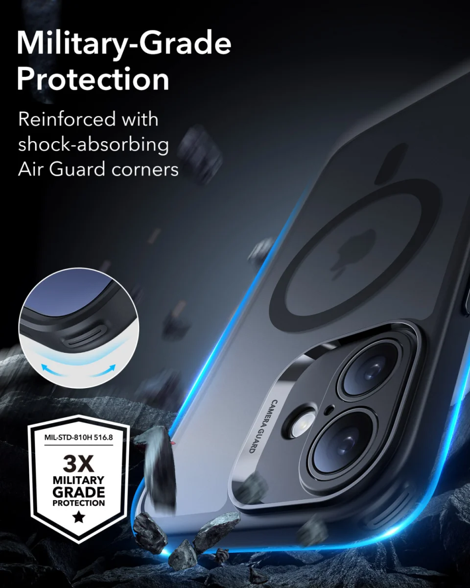 ESR Classic Pro Apple iPhone 16 Hoesje MagSafe + Tempered Glass Frosted Zwart afbeelding 3