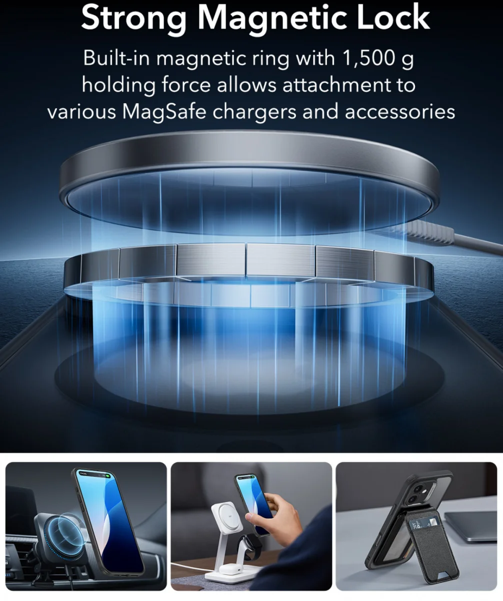 ESR Classic Pro Apple iPhone 16 Hoesje MagSafe + Tempered Glass Frosted Zwart afbeelding 7