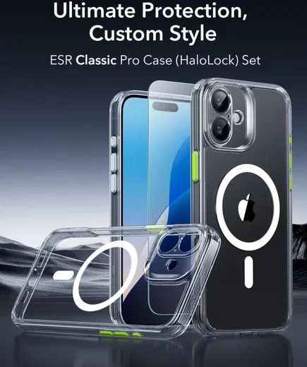 ESR Classic Pro Apple iPhone 16 Hoesje MagSafe + Tempered Glass Transparant afbeelding 2