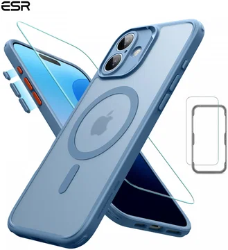 ESR Classic Pro Apple iPhone 16 Hoesje MagSafe + Tempered Glass Frosted Blauw