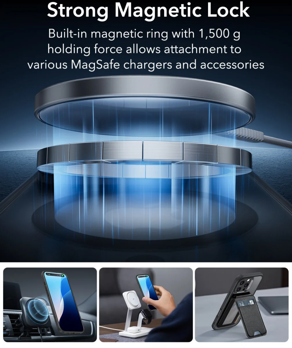 ESR Classic Pro iPhone 16 Pro Hoesje MagSafe + Tempered Glass Frosted Zwart afbeelding 8